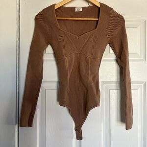 Abercrombie & Fitch Taupe Ribbed Bodysuit
